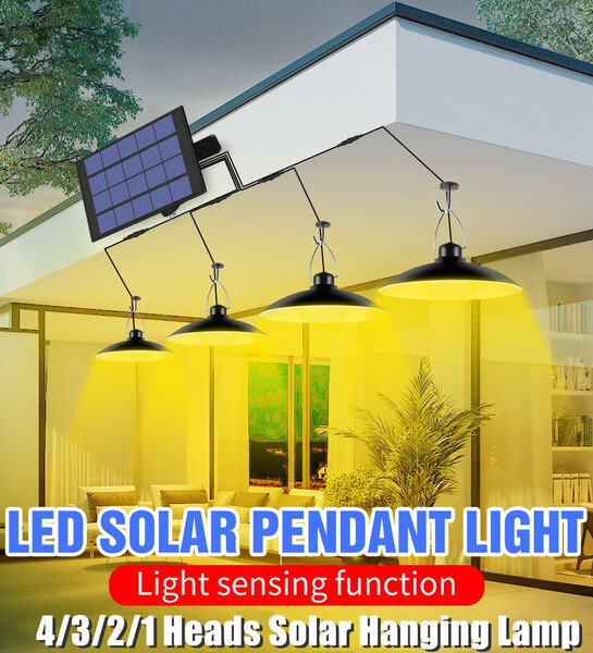 1-4Lamps Light Sensor LED Solar Pendant Light Hanging Shed Lights Outdoor Garden