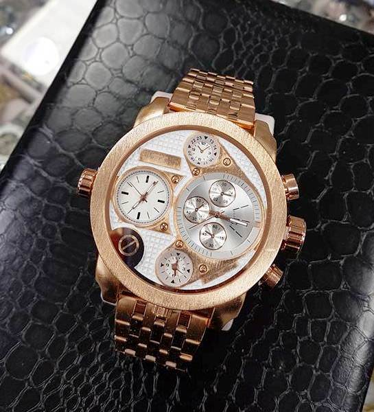 Orologio Da Polso Zcc Round Large Grande Uomo Analogico Quarzo Rosa Rame lac