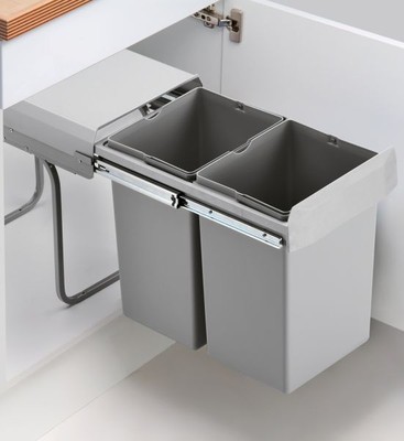 Double deluxe, Abfallsammler für Drehtüren, alu grau