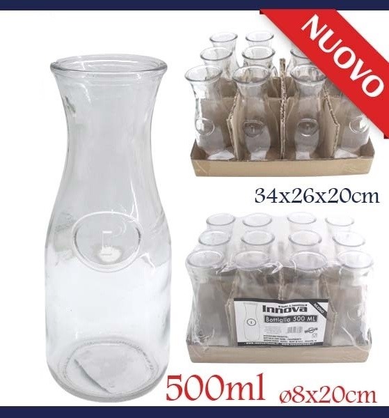 Set 12 Pezzi Bottiglie Brocche 500ml In Vetro Multiuso Per Vino Bevande dfh