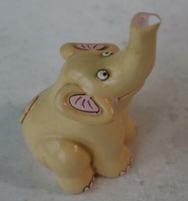 Elephant Figurine Cartoon Comic Style Trunk Up Good Luck Ceramic Hand Painted --