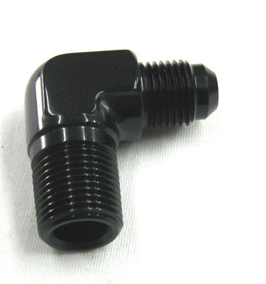 06 an to 3/8'' NPT 90 Degree Elbow adapter Show Polished Black anodized aluminum 