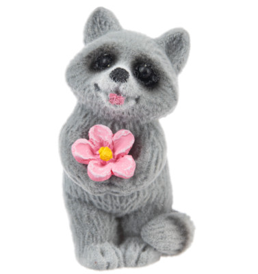 Ganz Miniature Collectible Flocked Fuzzy RACCOON w/Flower  2'' Tall