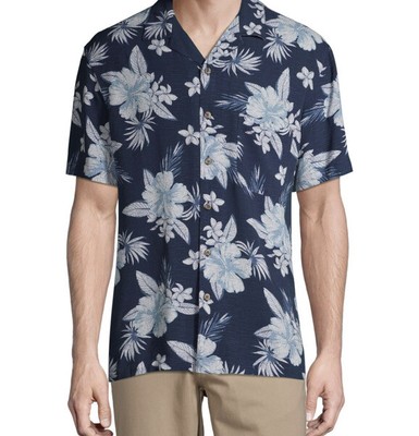 George Men's Short Sleeve Tropical Print Shirt Navy Floral