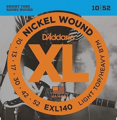 D'Addario Light Top/Heavy Bottom, 10-52, Electric Guitar Strings EXL140