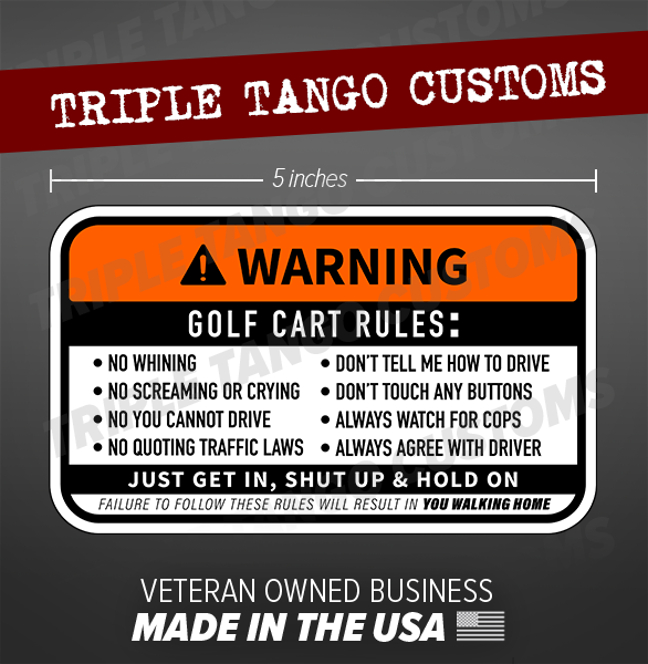 GOLF CART RULES Warning Funny Vinyl Sticker Safety Instructi
