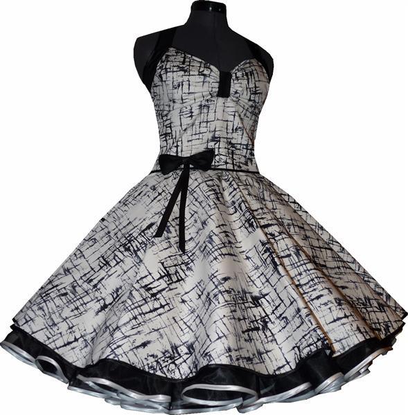 Modisches Petticoatkleid weiß schwarz Design Streifen