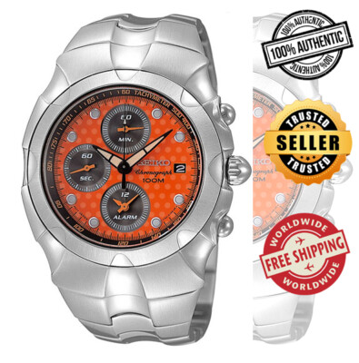 Pre-owned Seiko Alarm Chronograph Sna761 Sna761p1 Streamline Orange Dots Dial Steel Watch