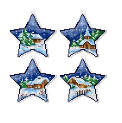 Orchidea Counted cross stitch kit with plastic canvas Winter stars set of 4 d...