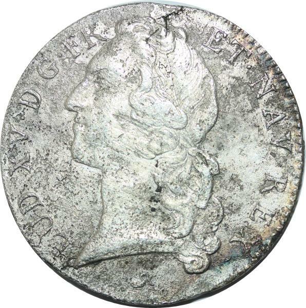 T1395 Tres Rare Louis Xv Ã©Cu Au Bandeau 1747 B Rouen Argent Silver