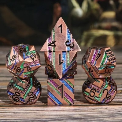Galactic Dice Premium Dice Sets - Meteor Flashes (Copper Rainbow Stripe) Set of