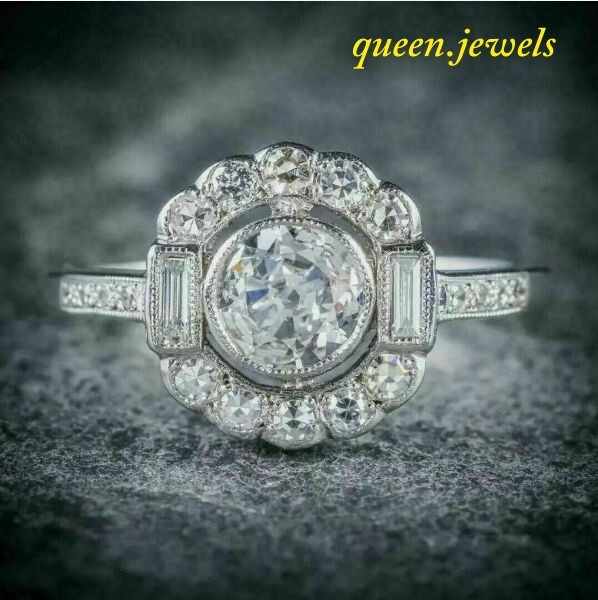 Antique 2.35CT Round Cut Lab Created Diamond Vintage Art Deco Ring 14K Gold Over