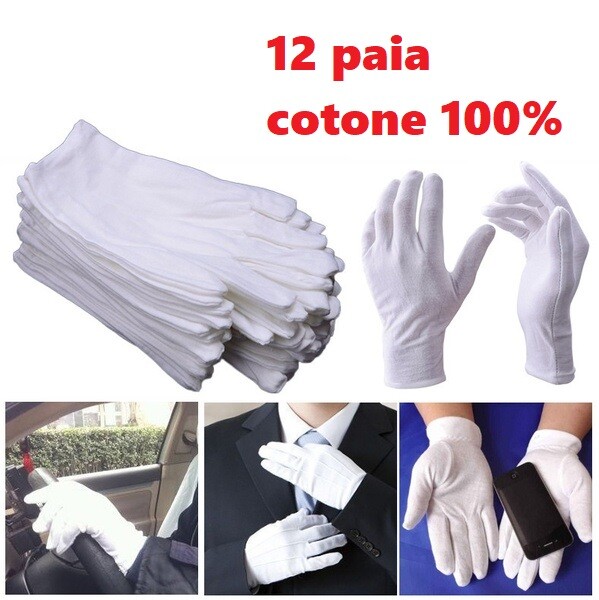 Set 12 Paia Coppie Guanti In Cotone Bianco Protezione Lavoro Taglia S dfh