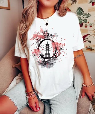 Watercolor Japanese Shirt, Pink Cherry Blossom Top, Japanese Aesthetic Tee, Japa