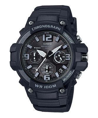 Casio MCW100H-1A3V, часы с хронографом, черный ремешок из смолы, 100-метровый WR, дата