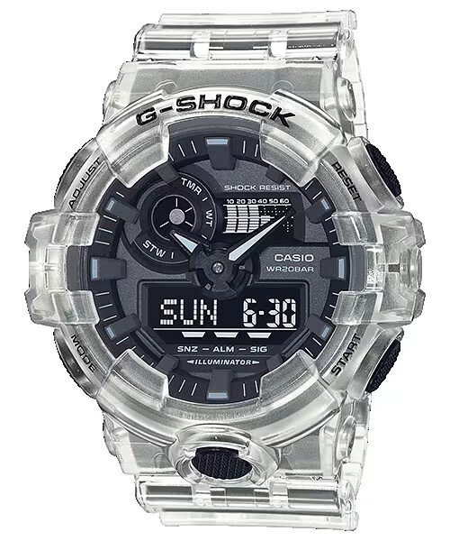 Мужские АНАЛОГОВО-ЦИФРОВЫЕ часы Casio GA-700 СЕРИИ Gray Clear 58 ММ GA-700SKE-7ACR