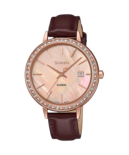 Casio Sheen 50-Meter Resistance Brown Leather Band Mother Pe