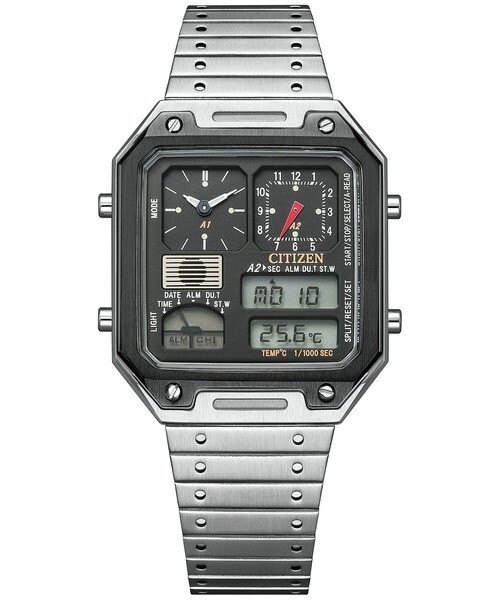 Pre-owned Citizen Jg2126-69e Record Label Ana-digi Thermo Sensor Quartz Unisex Watch Japan