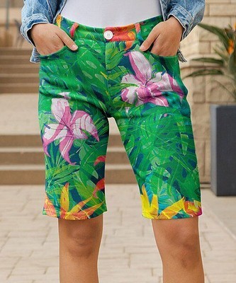 Lily Green & Purple Tropical Corduroy Bermuda Shorts (1XL)