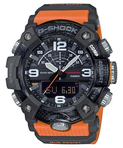 Pre-owned Casio G-shock Gg-b100-1a9 Mudmaster X Carbon Quad Sensor Watch Orange X Black