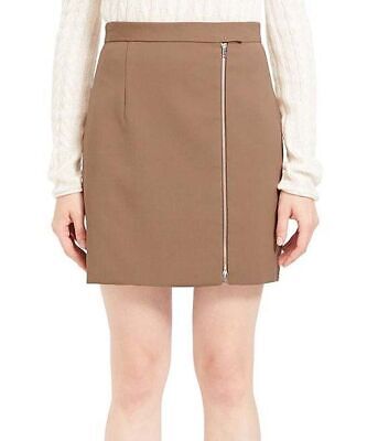 MSRP $315 Theory Beige Exposed-Zip Mini Skirt Size 4 NWOT