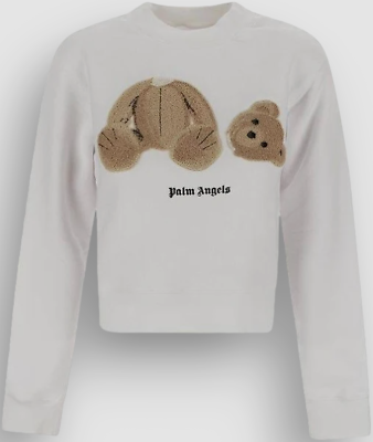 730 Palm Angels Women s White Bear Fitted Sweatshirt Sweater Size