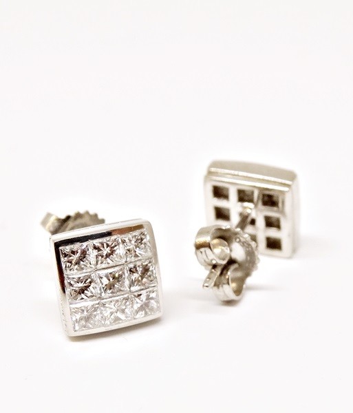 Platinum Diamond Earrings Tiffany & Co Invisible Set 1.25 ct. Total Dia. Weight.