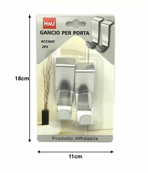 Confezione 2 Ganci Per Porta In Acciaio Appendini Attaccapanni hmj