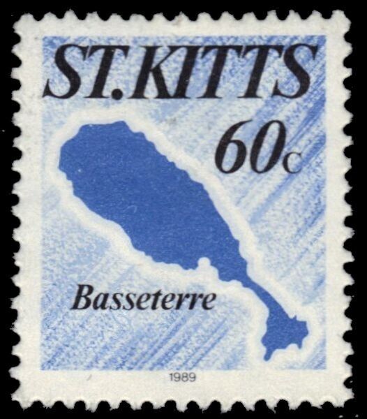 ST. KITTS 261 - Map of the Island "1989 Blue and Black" (pb59378)