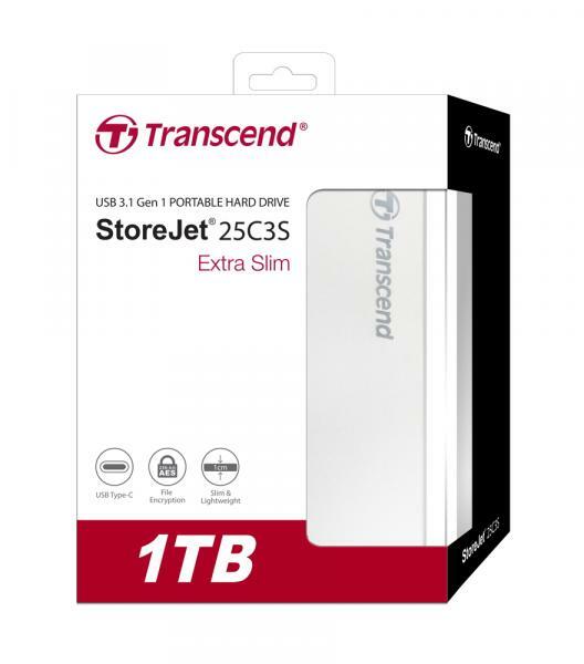 Transcend HDD externe Festplatte StoreJet 25C3 2,5 Zoll 1TB USB Typ C silber