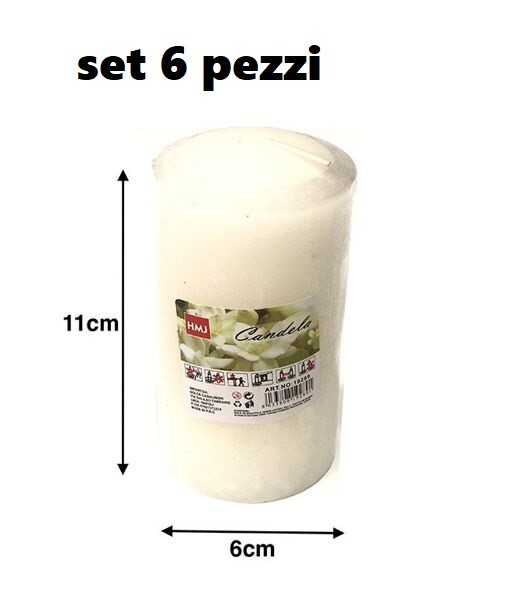 Set 6 Pezzi Candele Cera Colore Bianco 6x11cm hmj