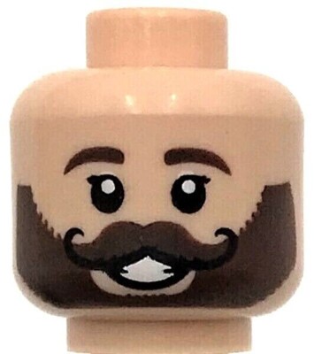 Lego New Light Nougat Minifigure Head Dual Sided Dark Brown Eyebrows and Beard