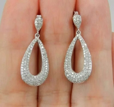 2Ct Round Lab Created Diamond Women's Drop Valentines Gift 14K White Gold Plated