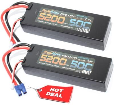 PowerHobby 2S 7.4.V 5200mAh 50C Lipo Battery 2 Pack w EC3 Plug Hard Case (2)