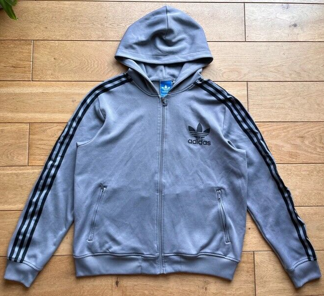 Adidas Firebird Hoodie Jacket Grey 3 Stripes Track Top