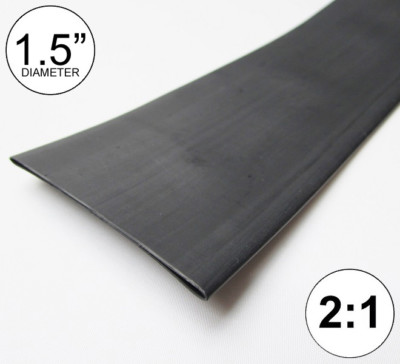 1.5'' ID Black Heat Shrink Tube 2:1 ratio 1-1/2'' wrap (2 feet) inch/ft/to 40mm