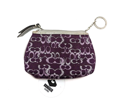 COACH Small Wallet Clutch Bag Purse Purple With Logo Design Key Clip