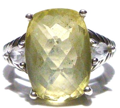 DESIGNER LIGHT YELLOW STERLING SILVER ESTATE WOMENS COCKTAIL RING BAND SIZE 7.25