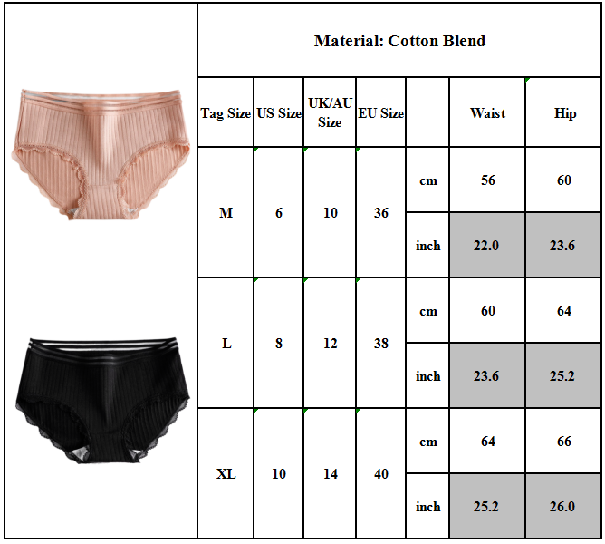Womens Ribbed Knickers Briefs Mid Waist Panties Ladies Lace Breathable