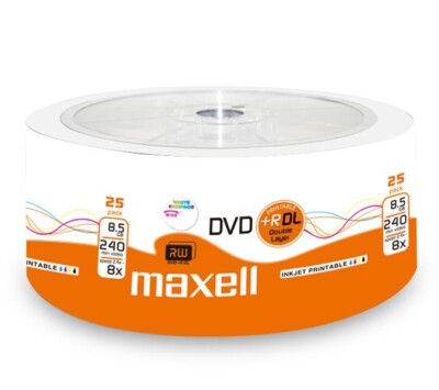 MAXELL DVD+R DL Rohlinge 8.5GB Double Layer bedruckbar 8x speed in 25er Shrink