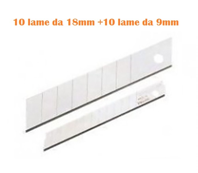 Set Lame Ricambio Taglierino Cutter 10 Lame 18mm + 10 Lame 9mm dfh