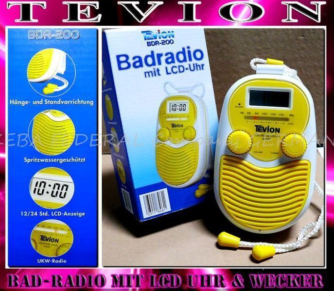 Magnum Bdr200 Badradio Wand Radio Duschradio Radiowecker Lcd Alarm Gelb White