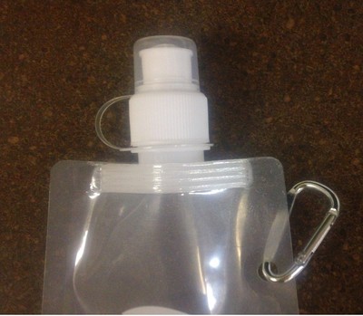 2 Plastic Clear Water Bottle Pocket Flask Liquid Folds Bag 16oz. Carabiner