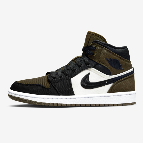 Женские кроссовки Nike Air Jordan 1 Mid SE (DV0427-301) с оливковым носком