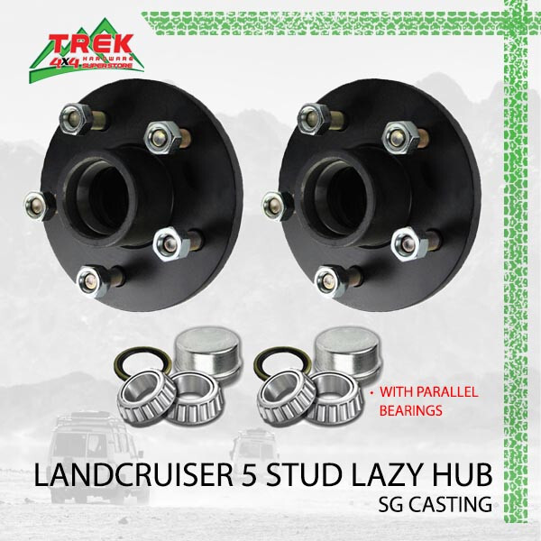 Pair Trailer Hubs 5 Stud Landcruiser Lazy Hubs Kit W/ Parallel Bearings SG Cast