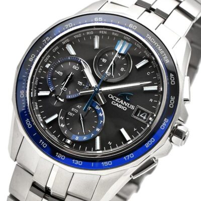 Pre-owned Casio Oceanus Ocw-s7000-1ajf Black Manta Slim Case Chrono Men's Watch In Box