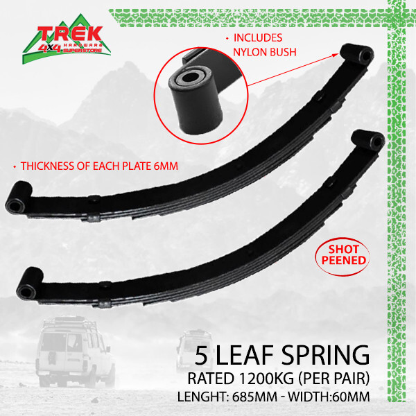 Pair 5 Leaf Eye To Eye Trailer Springs 60MM X 6MM 1200KG Heavy Duty Caravan