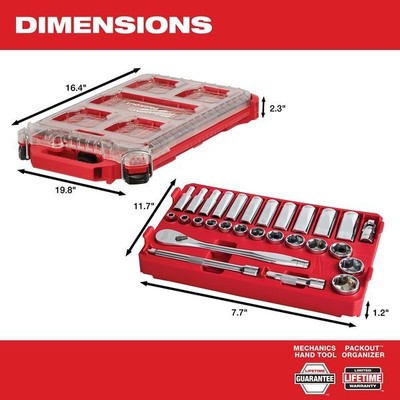 Milwaukee Tool 48-22-9481 3/8” Drive 28Pc Ratchet & Socket Set W/Packout