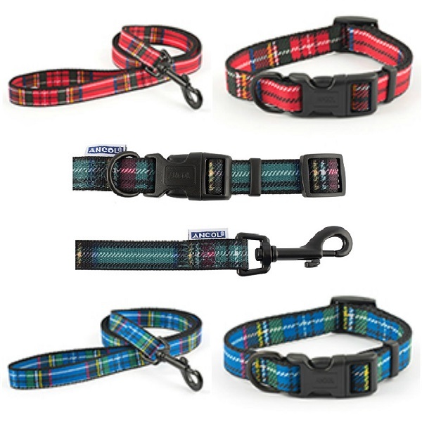 Ancol Tartan Adjustable Dog Collar or Lead Blue / Red /Purple Small