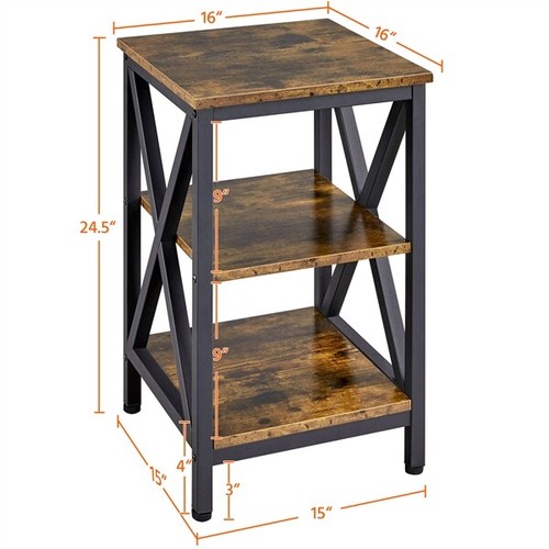 3 Tier Rustic End Table Industrial X Shape Small Wooden Side Table Living Room